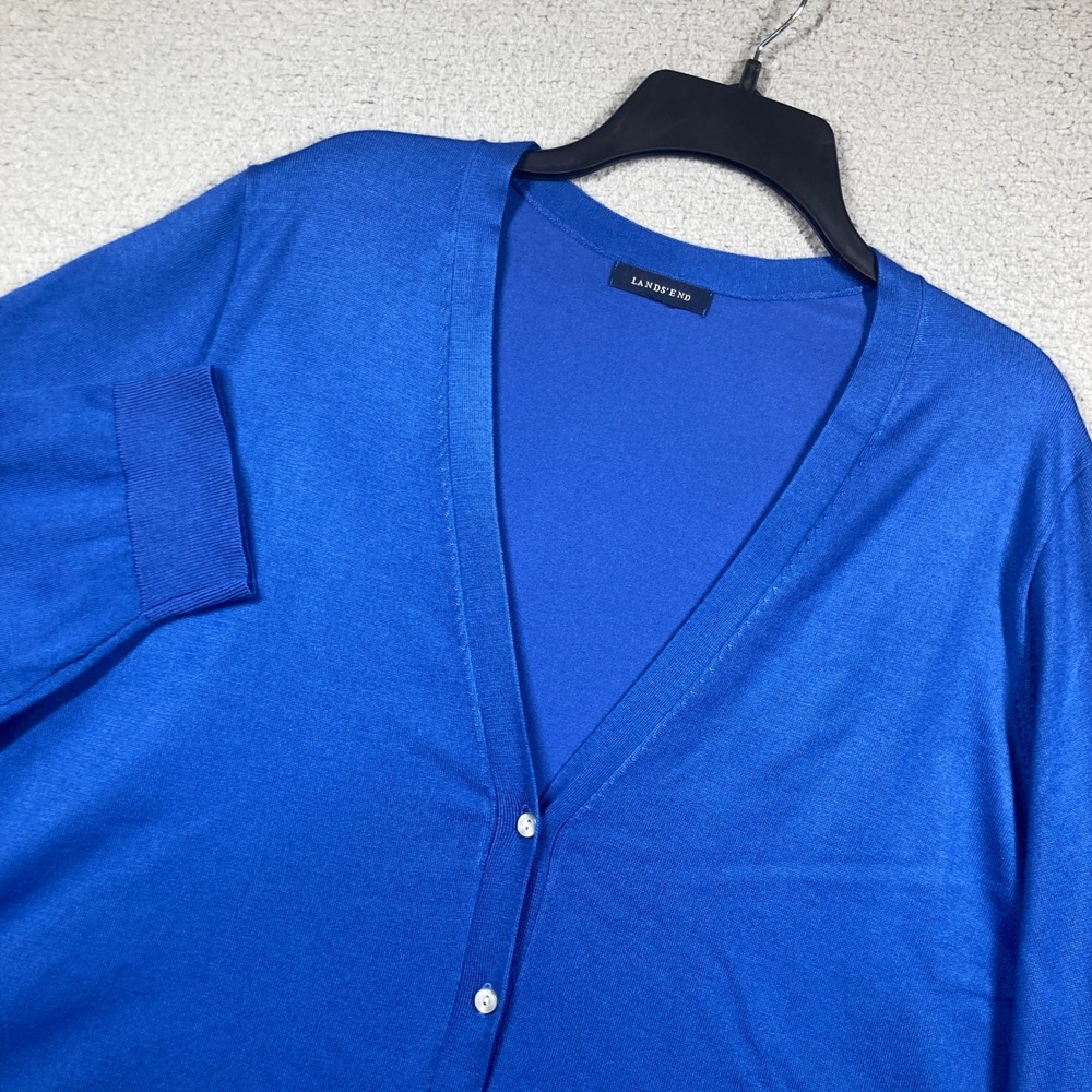 Lands End Cardigan Women Plus 3X Royal Blue V-Neck Button Front Sweater Flaw